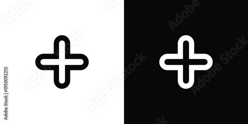 Black and white plus sign on split background plus symbol addition symbol