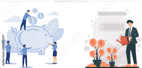 Saving Money Concept Piggy Bank Financial Growth Flat Vector Wealth Accumulation Illustration