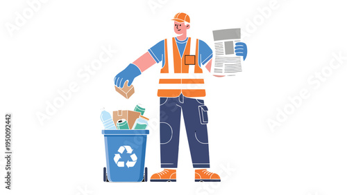 Recycling Awareness: A dedicated worker diligently separates recyclables, championing environmental stewardship.