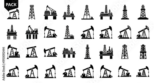 Oil Rig Icons - A Collection of Industrial Energy Symbols.