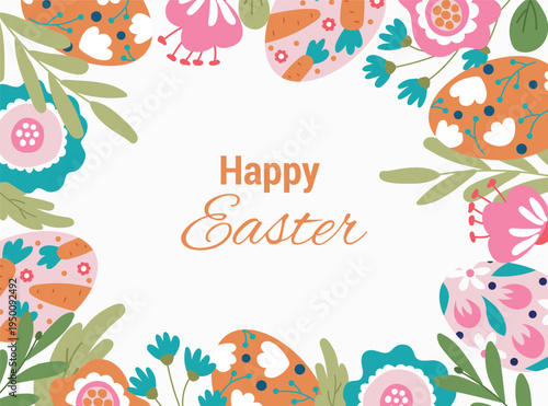 Easter Floral Eggs Holiday Greeting Illustration. Spring holiday illustration with flowers and botanical elements perfect for greeting cards, invitations, prints and seasonal designs