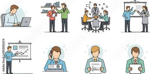 Diverse business scenarios with people in professional settings