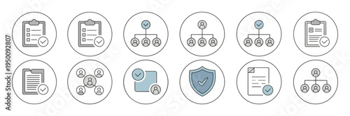 Business audit checklist round icons – Suitable for legal compliance.
