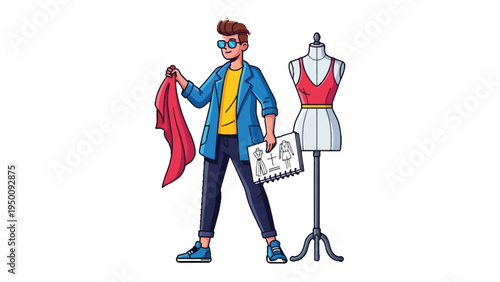 Fashion Designer at Work: An artist crafts designs, showcasing creativity, style and talent. 