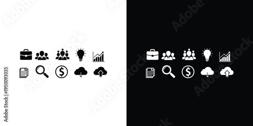 Business on white and black background briefcase people