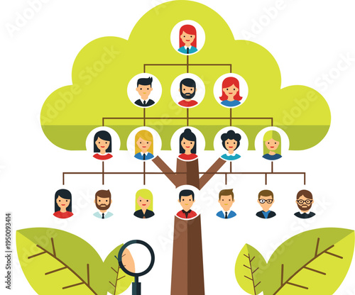 Family tree genealogy concept with generations relatives ancestors lineage and family relationships vector illustration