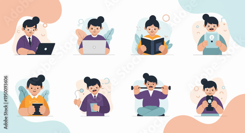 Diverse individuals engaged in various activities work, study, and relaxation