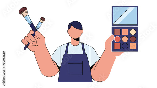 Makeup Artist with Palette and Brushes: A skilled makeup artist, holding a palette of vibrant colors and precise brushes, ready to transform the canvas of a face with artistry and skill.