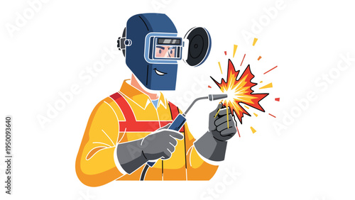 Welding Artisan: An industrial worker is meticulously focused on the welding process, clad in protective gear. They hold their torch with precision.