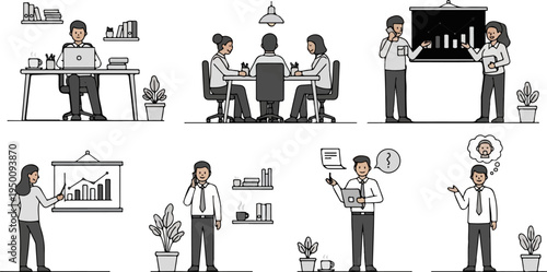 Diverse business team collaborating and presenting data in an office setting