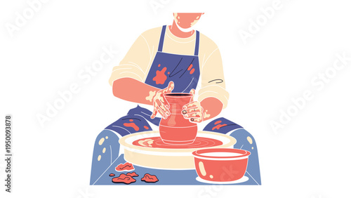 Crafting artistry: An artisan molds clay with skilled hands, creating a ceramic vessel, symbolizing creativity and the art of pottery.