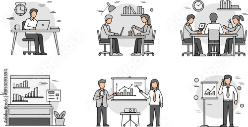 Collection of business meeting and presentation illustrations