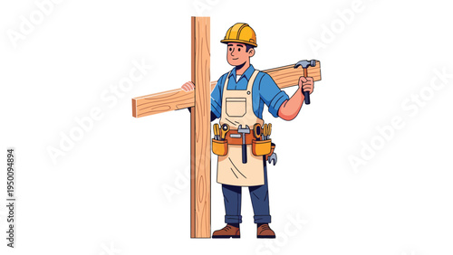 Craftsman Constructing: A skilled craftsman expertly assembling wooden beams with precision, highlighting the process of carpentry and construction.