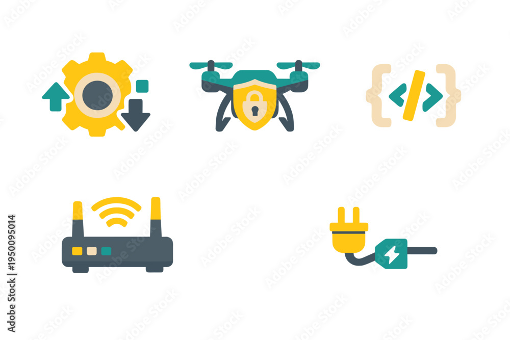 Fototapeta premium A collection of five flat vector icons representing modern technology