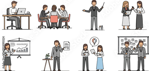 Diverse business professionals collaborating and presenting ideas