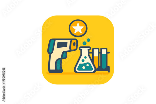 This vector illustration features a digital infrared thermometer, a