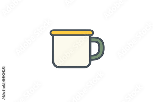 A minimalist vector icon of an enamel camping mug with a