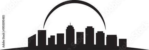 Modern city skyline silhouette with iconic arch design architectural cityscape vector illustration