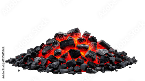 Glowing Embers A pile of red-hot charcoal glows with intense heat, ready to ignite the fire and bring warmth.