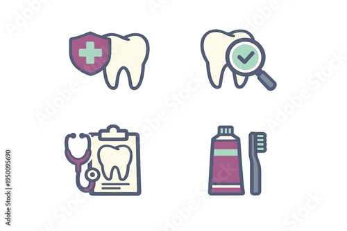 A collection of dental care icons featuring a tooth with a protective