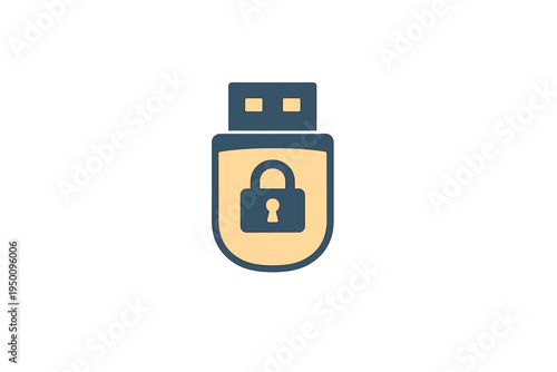 A flat vector icon of a USB flash drive featuring a padlock symbol