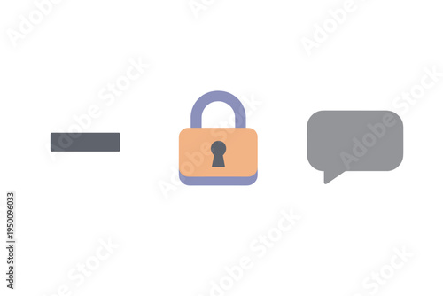 A set of three minimalist flat icons featuring a gray horizontal bar