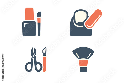 A set of four manicure and pedicure icons featuring nail polish, a