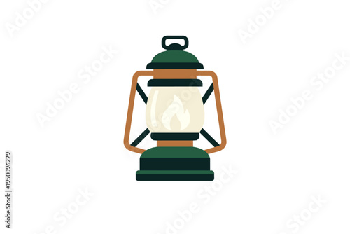This vector illustration features a classic oil lantern with a dark