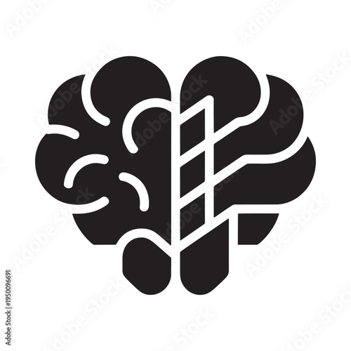 A stylized black and white illustration depicting a human brain formed in the shape of a heart