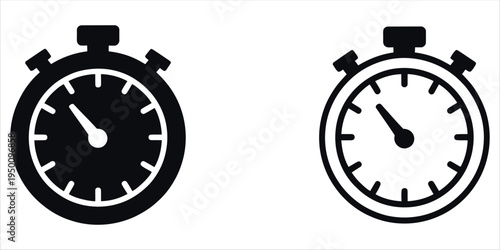 Minimalist illustration of two analog stopwatches, ideal for timing, sports, productivity, or business concepts in presentations, infographics, and marketing materials.