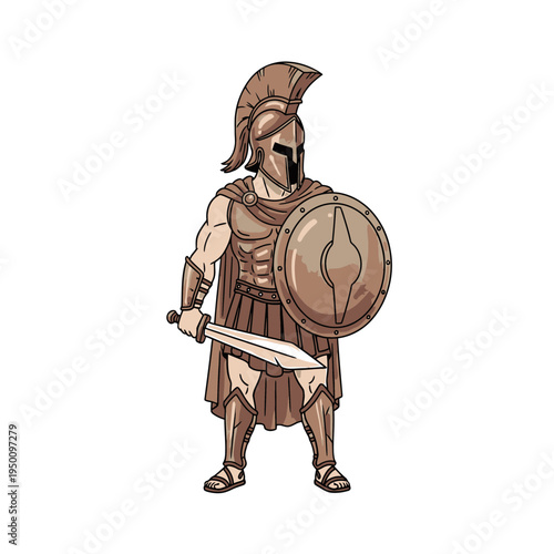 Spartan Warrior with Sword and Shield vector illustration