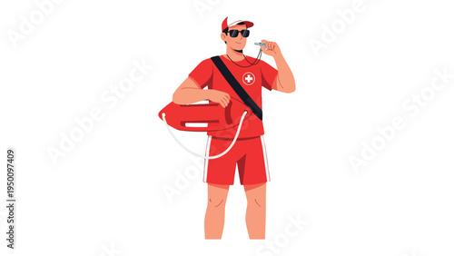 Lifeguard Ready for Action: A lifeguard stands poised and vigilant, embodying readiness to provide water safety with a buoyant floatation device.
