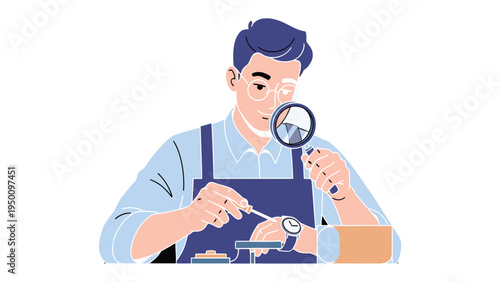  Precision Craftsmanship: A skilled watchmaker meticulously examines the intricate details of a luxury timepiece, expertly using a magnifying glass to ensure flawless function and timeless beauty.