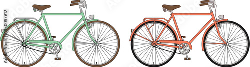 Classic city bicycles collection vintage style urban transport bikes flat vector illustration set