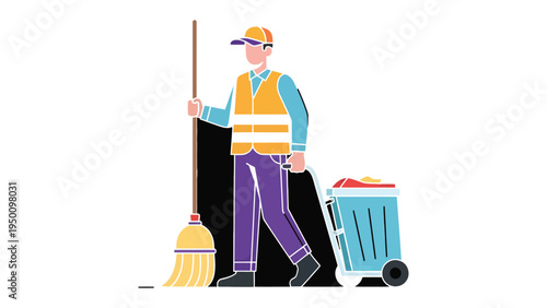 City Worker on Duty: An illustration depicts a city worker diligently performing their duties, embodying dedication to cleanliness and environmental responsibility. 