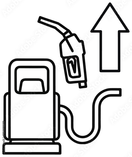 Gas pump fuel nozzle icon with an up arrow representing rising gas prices and fuel cost increase.