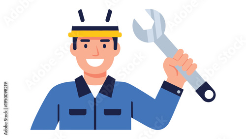The Technician's Assurance: A skilled technician stands ready, showcasing a wrench and a reassuring smile, embodying reliability and expertise in their trade.