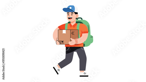 Delivery Person in Action: An illustration depicting a delivery person carrying a parcel, showcasing efficiency and service. Perfect for highlighting quick service and reliable deliveries. 