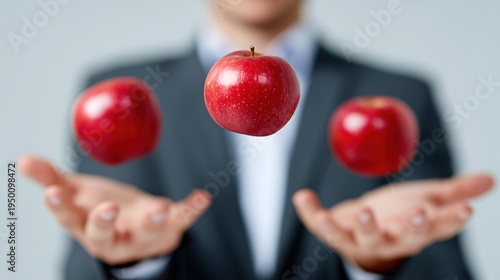 Floating Apples in Businessman's Hands