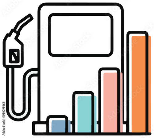 Fuel price increase concept with gas pump and rising bar chart showing energy costs and inflation trends.