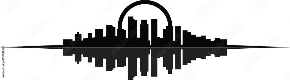 Obraz premium Modern city skyline with crescent shape above, urban panorama vector illustration