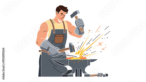 Artisan at Work: Capturing the moment a skilled artisan is forging metal on an anvil, sparks flying as the hammer strikes. A testament to craftsmanship and dedication.