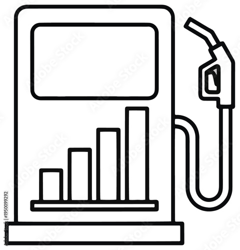Fuel price growth icon: Gas pump with bar chart showing rising fuel costs and energy data.