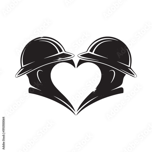 Two stylized firefighter helmets forming a heart shape a symbol of love and dedication high quality professional