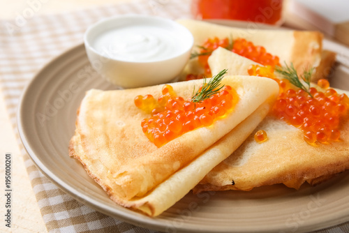 Delicious pancakes with red...