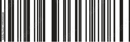 Abstract barcode illustration with vertical black stripes of varying thickness for commercial product identification and scanning technology concept on gray transparent checkerboard background grid