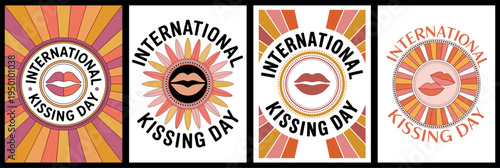 International Kissing Day Sunburst Lip Icon Poster Set