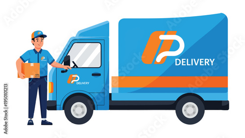 Delivery Service: A dedicated delivery person, stands beside a cargo truck, a symbol of efficiency and swift transportation, ready to fulfill every shipment with care and precision.