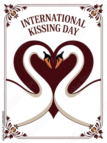 International Kissing Day Swan and Heart Design for Love and Unity