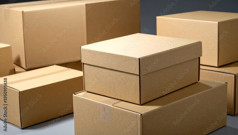 Fototapeta premium “Stack of brown cardboard boxes in studio.”